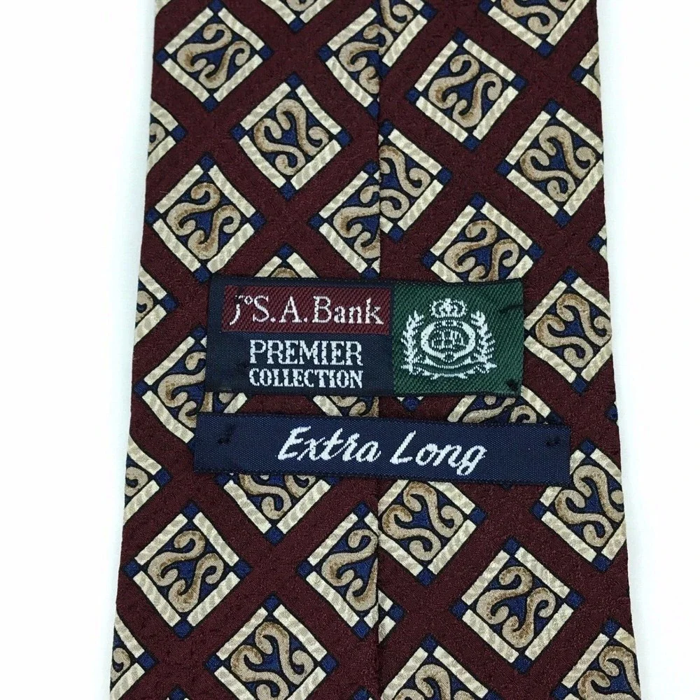 Jos. A. Bank Premier Collection Tie 100% Silk Maroon Red Blue Beige Necktie 63